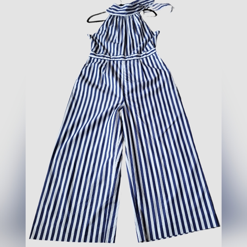 J. Crew Blue and White Striped Halter Jumpsuit